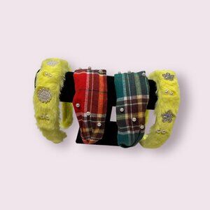 Festive Plaid and Faux-Fur Jeweled Headbands.